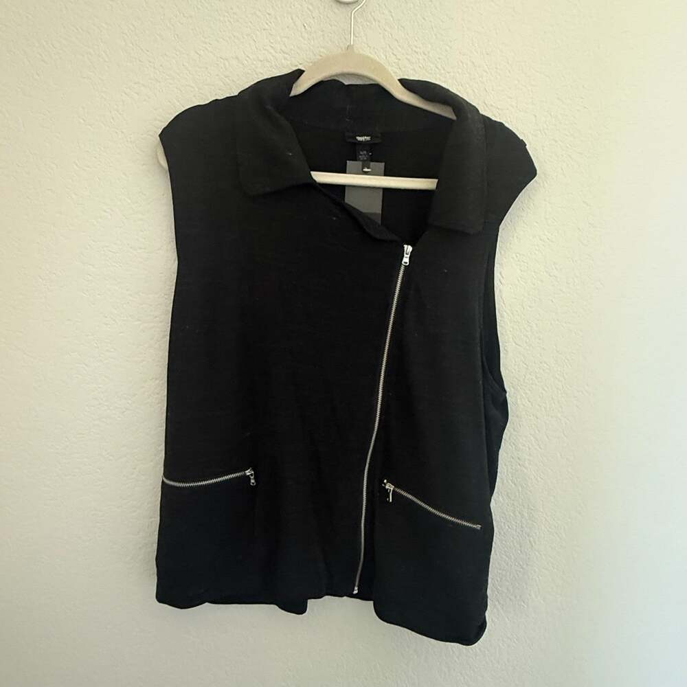 Women’s Black Asymmetrical Zip Moto Vest Collared, XL, Ebony Marled Utility NWT
